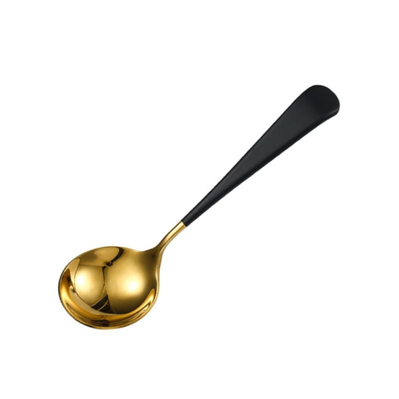 Stainless Steel Long Handle Mixing Spoon Rustproof Soup Ladle Black Gold - Image 2