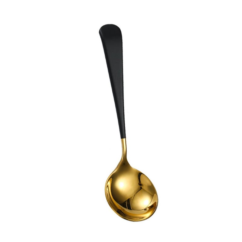 Stainless Steel Long Handle Mixing Spoon Rustproof Soup Ladle Black Gold - Image 5