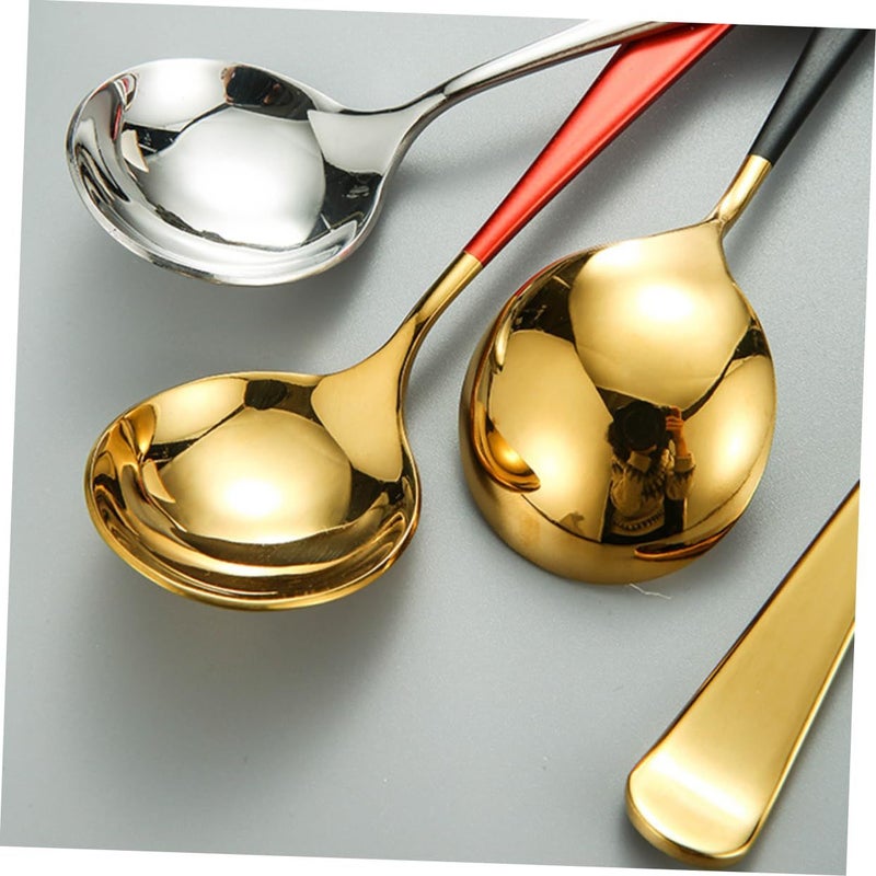 Stainless Steel Long Handle Mixing Spoon Rustproof Soup Ladle Black Gold - Image 3