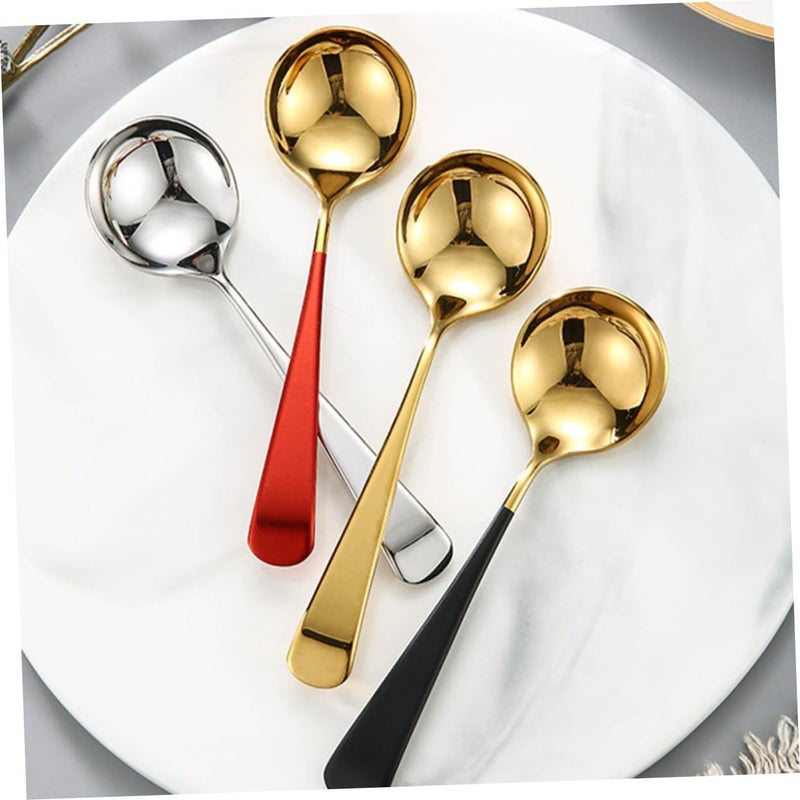 Stainless Steel Long Handle Mixing Spoon Rustproof Soup Ladle Black Gold - Image 4