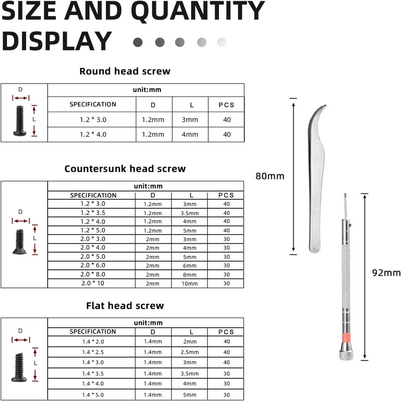 jalan 630 Pcs Tiny Micro Repair Screw Kit Eyeglass Sunglass Repair Kit with Screwdriver for Repair Spectacles, Watch, Jewelry - Image 2