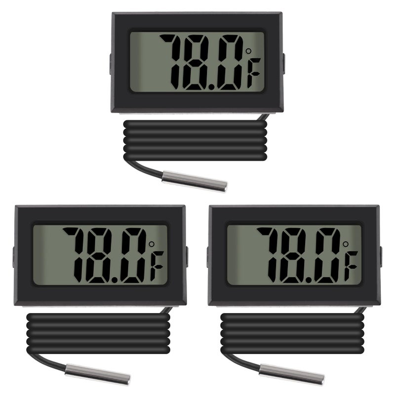 ACEIRMC 3pcs Black Digital LCD Thermometer Temperature Monitor with External Probe for Fridge Freezer Refrigerator Aquarium Fahrenheit