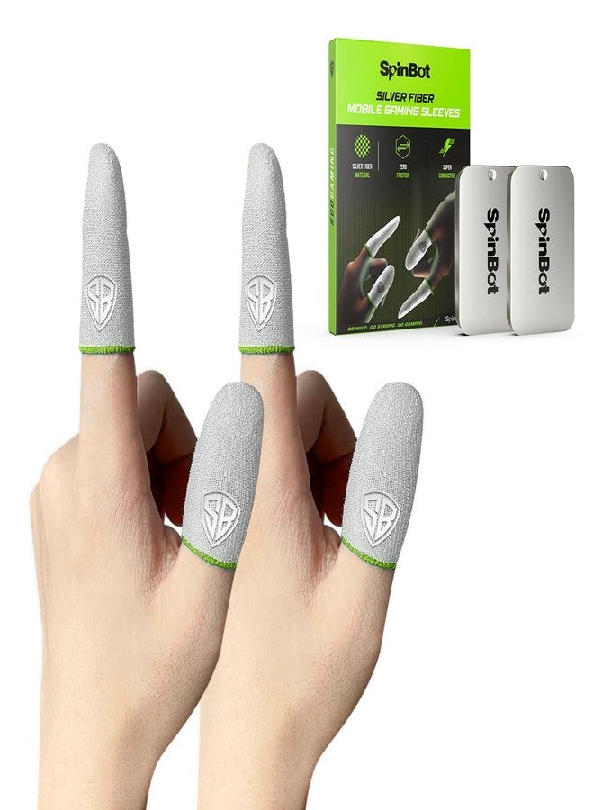 SpinBot Silver Fiber Thumb & Finger Sleeve for Mobile Game (4 Pieces), Pubg,Cod,Freefire -with Metal Carry Box-Pack of 2 Pair - Image 1