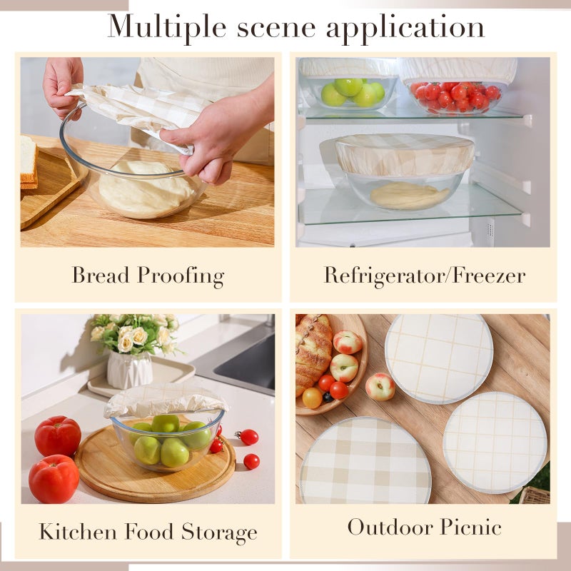 Tirphy Reusable Bowl Covers for Bread Proofing - Beeswax Bowl Covers Reusable 8/10/12 Inch - Elastic Cotton Cloth Sourdough Cover - Shower Caps for Sourdough Bread - Image 5
