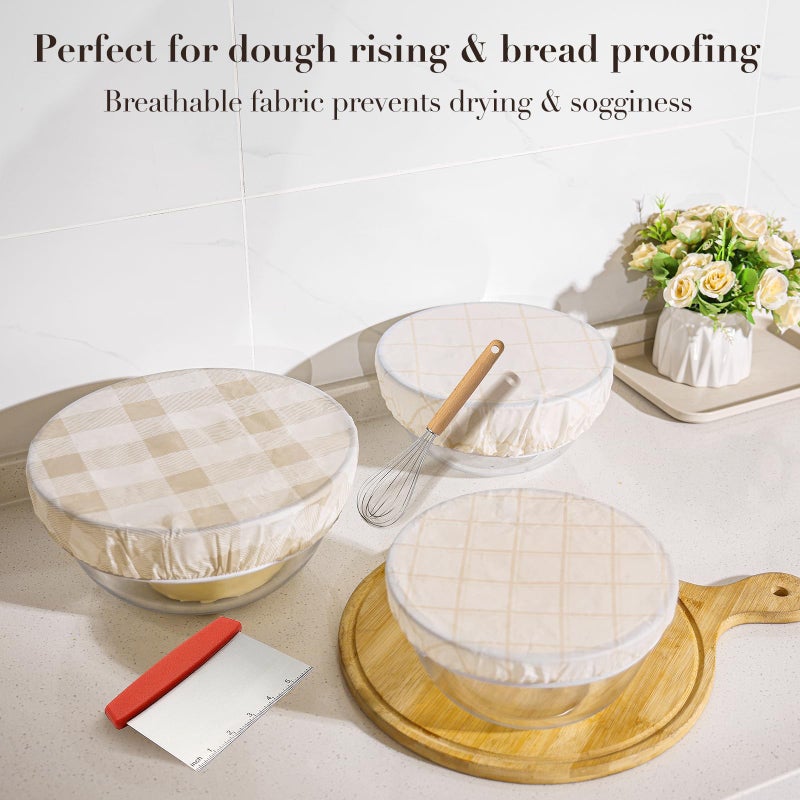 Tirphy Reusable Bowl Covers for Bread Proofing - Beeswax Bowl Covers Reusable 8/10/12 Inch - Elastic Cotton Cloth Sourdough Cover - Shower Caps for Sourdough Bread - Image 3