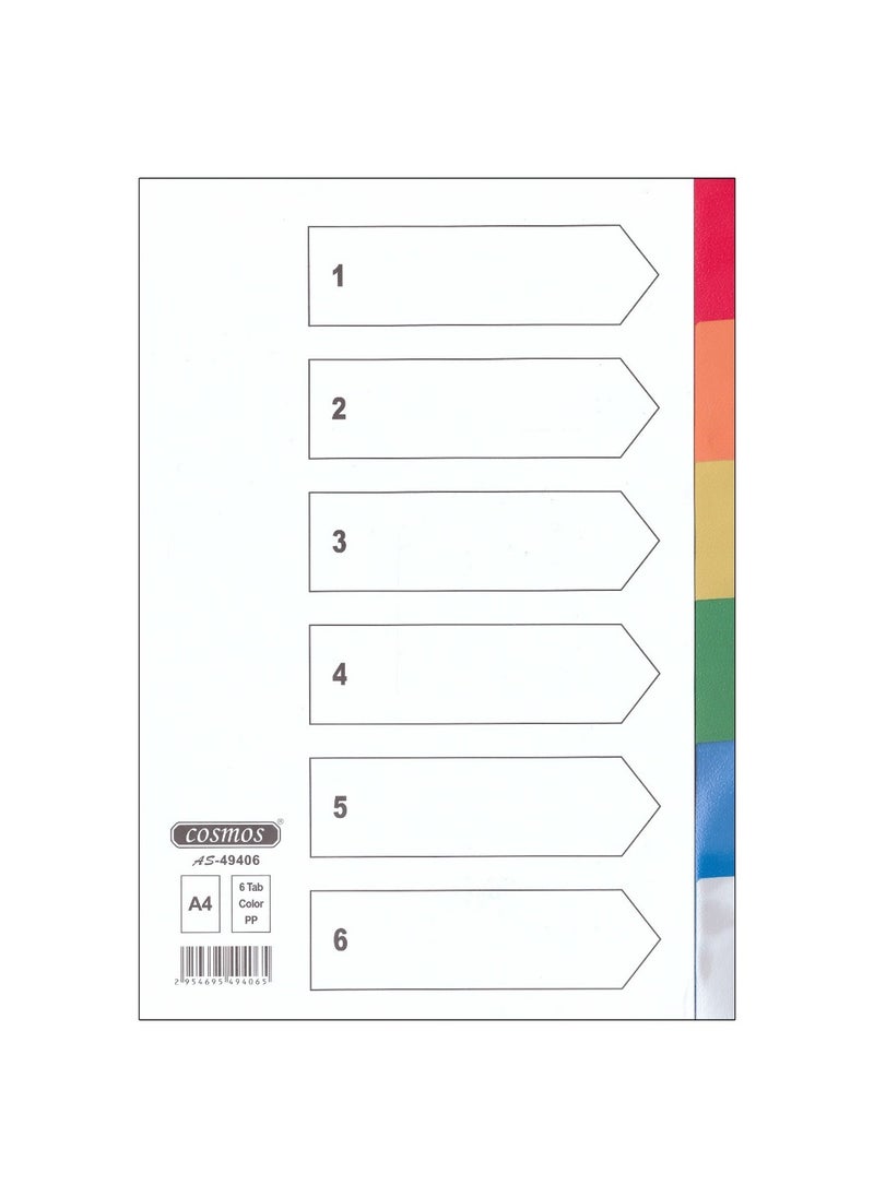 COSMOS - COSMOS PVS INDEX DIVIDER 6 COLOUR TABS WITHOUT NUMBER. 1X50PCS - Image 1