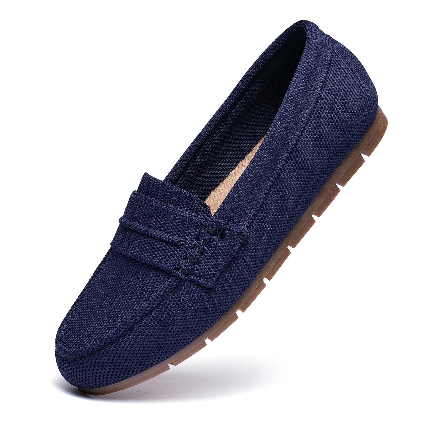 Cvistpieo Loafers for Women Comfortable Dressy Casual Work Flats Lightweight & Breathable Slip On Walking Shoes Knit Navy Blue Size 8.5