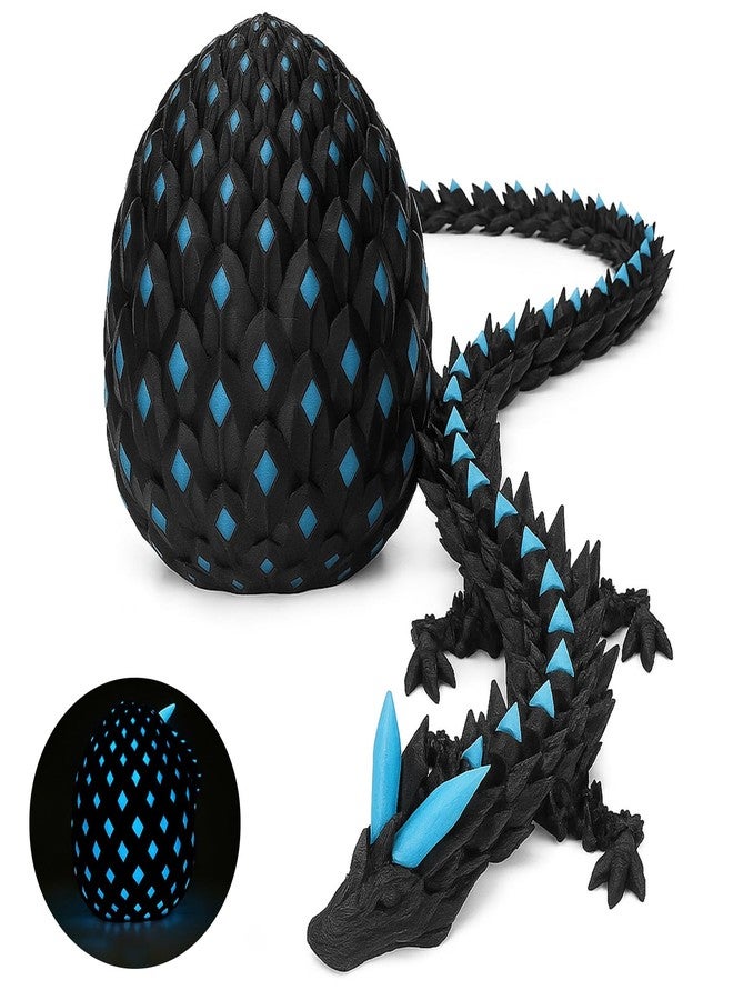 BuQueHM 3D Printed Dragon Glow in the Dark with Matching Egg – Articulated UV Reactive Crystal 3D Dragon Set, 10.63in Flexible Design, Collectible Display Model for Fantasy Lovers (Blue) - Image 1