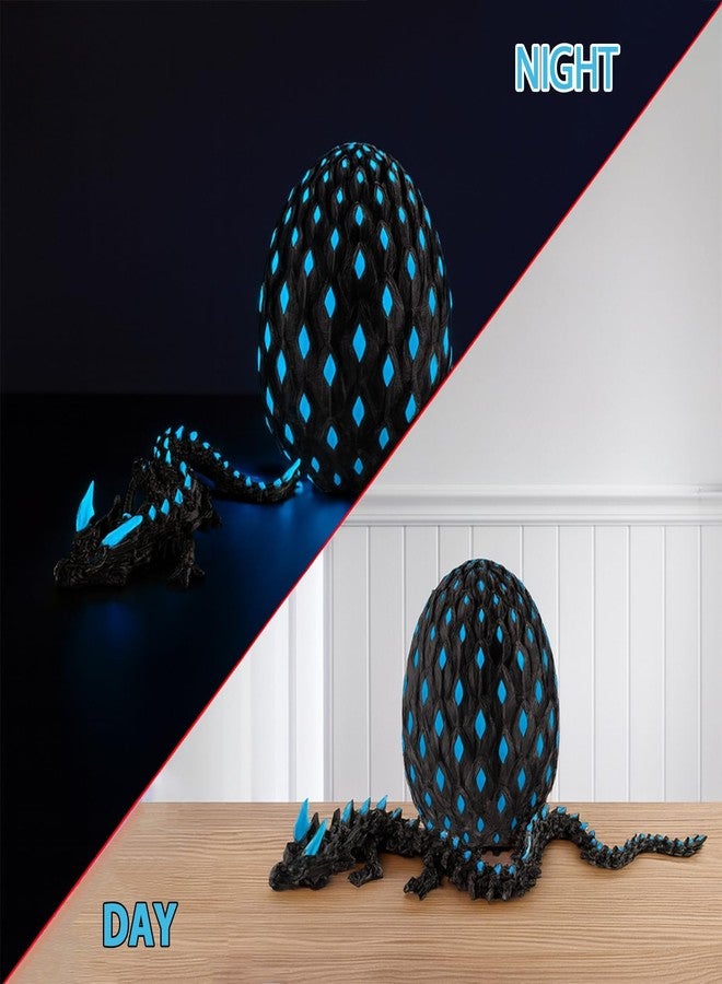 BuQueHM 3D Printed Dragon Glow in the Dark with Matching Egg – Articulated UV Reactive Crystal 3D Dragon Set, 10.63in Flexible Design, Collectible Display Model for Fantasy Lovers (Blue) - Image 2