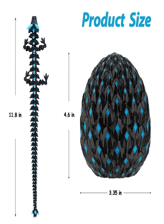 BuQueHM 3D Printed Dragon Glow in the Dark with Matching Egg – Articulated UV Reactive Crystal 3D Dragon Set, 10.63in Flexible Design, Collectible Display Model for Fantasy Lovers (Blue) - Image 3
