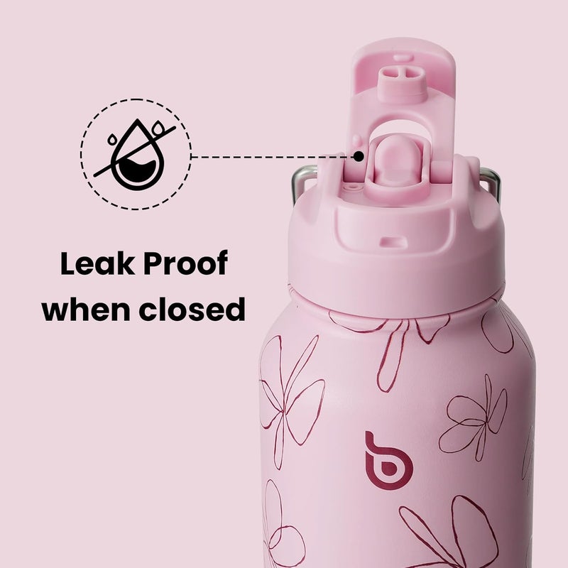 BOTTLE BOTTLE 32oz Insulated Water Bottle with Straw and Pill Box - Pink Flower - Image 4