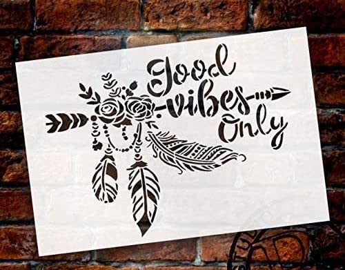 Ivana's Good Vibes Only Stencil | DIY Boho Arrow Rose Feather Home Decor Gift | Craft & Paint Wood Sign | Reusable Mylar Template | Size (12 inches x 8 inches) - Image 2
