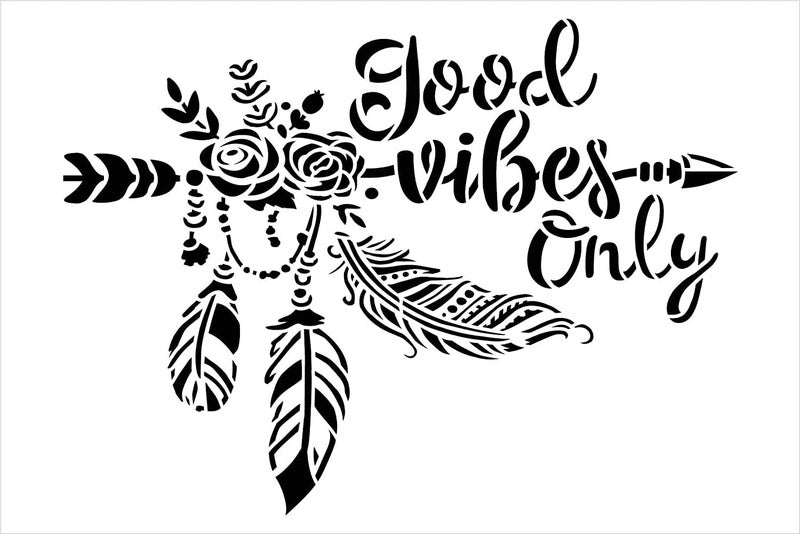 Ivana's Good Vibes Only Stencil | DIY Boho Arrow Rose Feather Home Decor Gift | Craft & Paint Wood Sign | Reusable Mylar Template | Size (12 inches x 8 inches) - Image 3