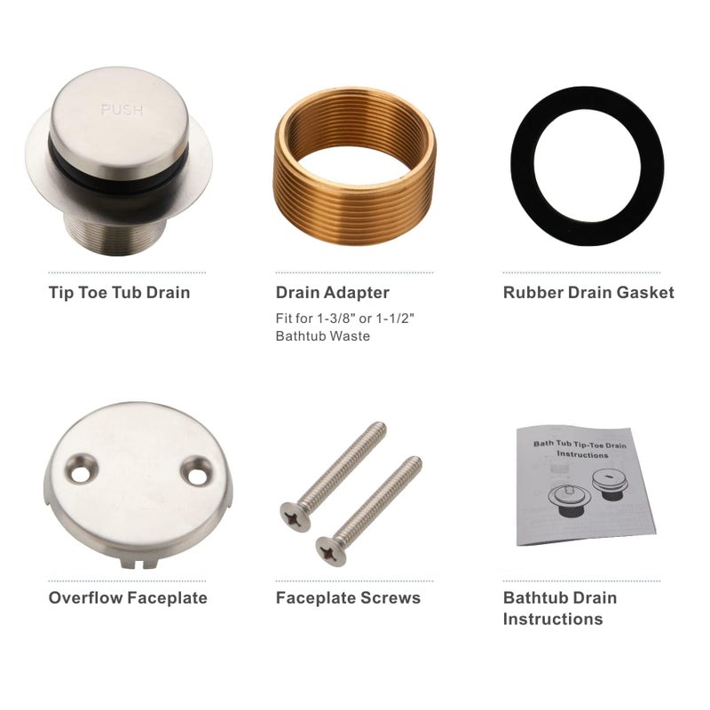 HIDROP Brushed Nickel Tub Drain Tip-Toe Tub Trim Set Conversion Kit Assembly  Hidrop Bathtub Drain Replacement Trim Kit With 2-Hole Overflow Faceplate And Universal Fine/Coarse Thread  Brushed Nickel - Image 5