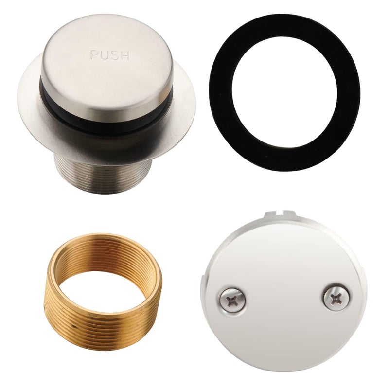 HIDROP Brushed Nickel Tub Drain Tip-Toe Tub Trim Set Conversion Kit Assembly  Hidrop Bathtub Drain Replacement Trim Kit With 2-Hole Overflow Faceplate And Universal Fine/Coarse Thread  Brushed Nickel - Image 1