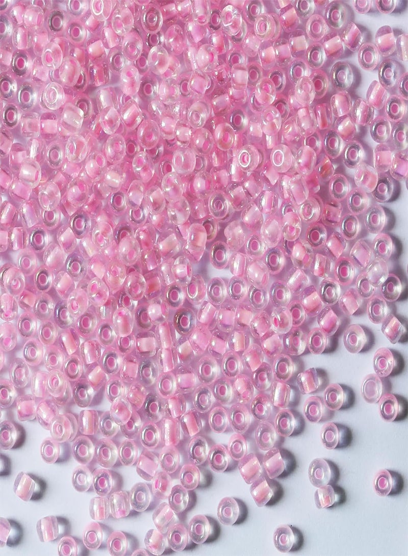 GGOOT Bulk 4mm Pink Seed Beads for Jewelry Making 110 Grams About 160pcs,6/0 Glass Craft Beads for Making Earrings, Bracelets, Pendants, Waist Jewelry, DIY Handmade Seed Beads (Pink-AB, 4mm)  - Image 1