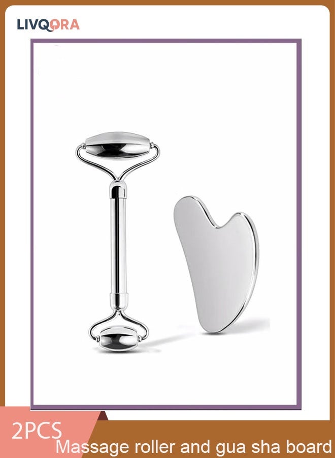 LIVQORA Stainless Steel Facial Roller And Gua Sha Face Body Treatment, Reduce Puffiness, Facial Tension, Durable - Image 1