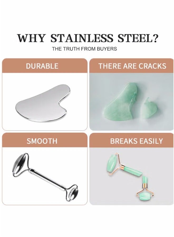 بكرة وجه من الفولاذ المقاوم للصدأ وعلاج الجسم بالجواشا، يقلل من الانتفاخات وتوتر الوجه ومتين - Image 5