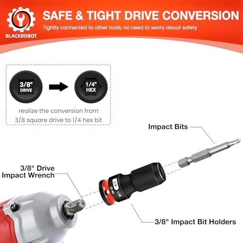 BLACKROBOT 2PCS Quick Release Impact Bit Holders 3/8-Inch Square Drive to 1/4-Inch Hex Socket Adapter, CR-MO Steel, Red - Image 4