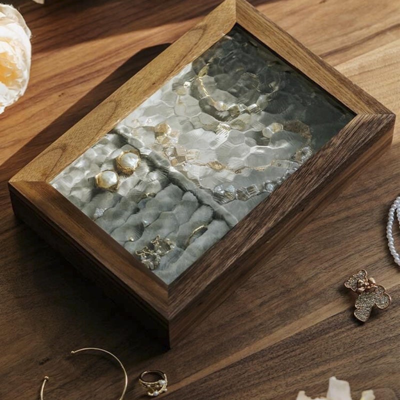 AHNIK Wooden Vintage Glass Jewelry Box, Solid Wood Jewelry Storage, High-end Exquisite Jewelry Wooden Storage Box, Walnet Wood Box, .Ideal Gift For Jewelry Lovers(Walnut) - Image 4