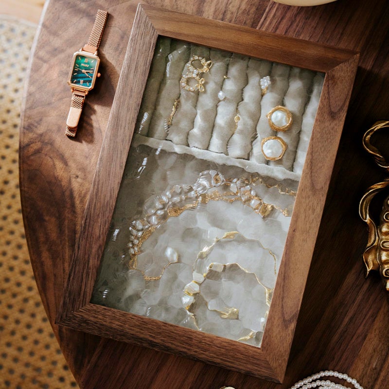 AHNIK Wooden Vintage Glass Jewelry Box, Solid Wood Jewelry Storage, High-end Exquisite Jewelry Wooden Storage Box, Walnet Wood Box, .Ideal Gift For Jewelry Lovers(Walnut) - Image 3