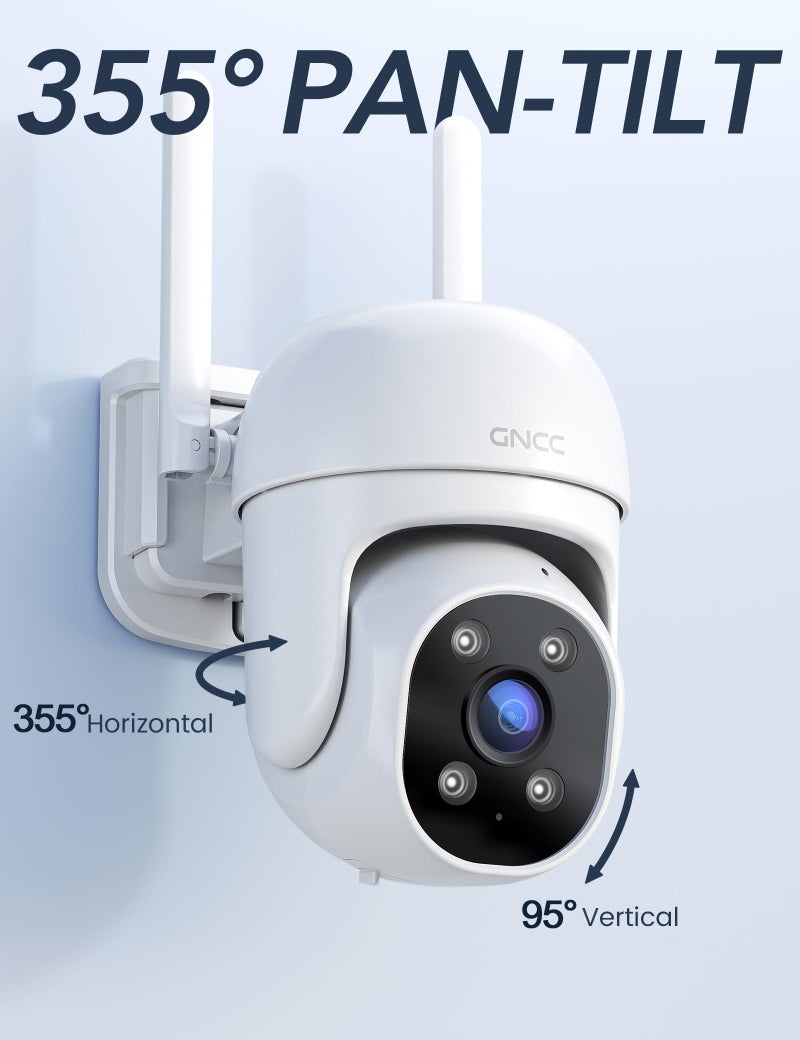 GNCC GK2 Outdoor Security Camera, 355Â° PTZ Camera, 1080P Color Night Vision, AI Motion, 2-Way Audio, IP65 Waterproof, 24/7 Wired Power, Works Alexa, Cloud Subscription/SD Card Storage, 2.4Ghz WiFi - Image 3