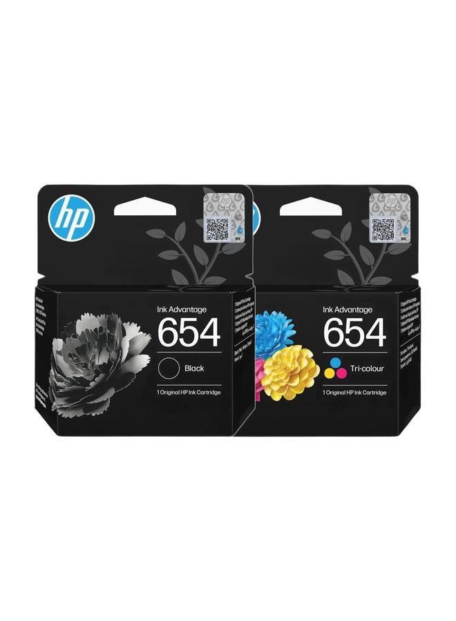HP 654 حبر أصلي أسود كارتريدج مميز أسود و HP 654 كارتريدج حبر أصلي ثلاثي الألوان مميز حزمة ثلاثية الألوان - Image 1