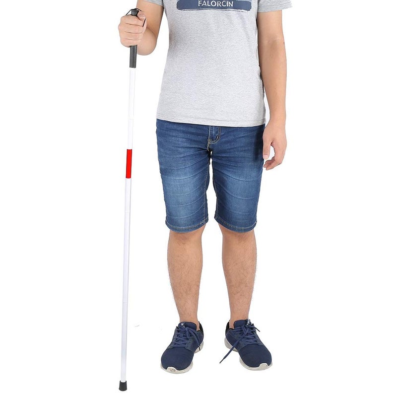 woobles Folding Blind Cane, Aluminum Walking Stick with Red Reflective Tape, Rubber Handle and Wrist Strap, 48 Inch Length- - Image 4