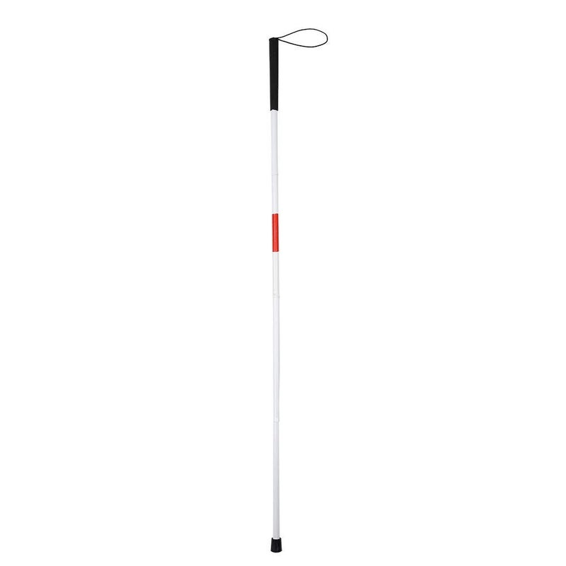 woobles Folding Blind Cane, Aluminum Walking Stick with Red Reflective Tape, Rubber Handle and Wrist Strap, 48 Inch Length- - Image 1