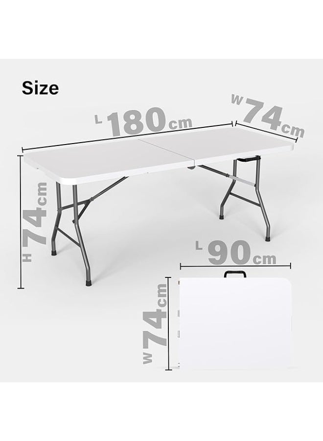 Generic 6FT Portable Folding Plastic Table – White Heavy Duty Table with Steel Frame & Handle for Indoor and Outdoor Use – Picnic, Garden, Camping & Events - Image 2