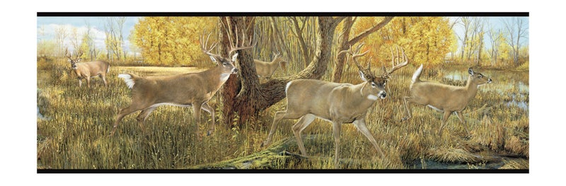 RoomMates LM7903BSMP Lake Forest Lodge Deer 8Inch x 10Inch Wallpaper Memo Sample MultiBlack Band