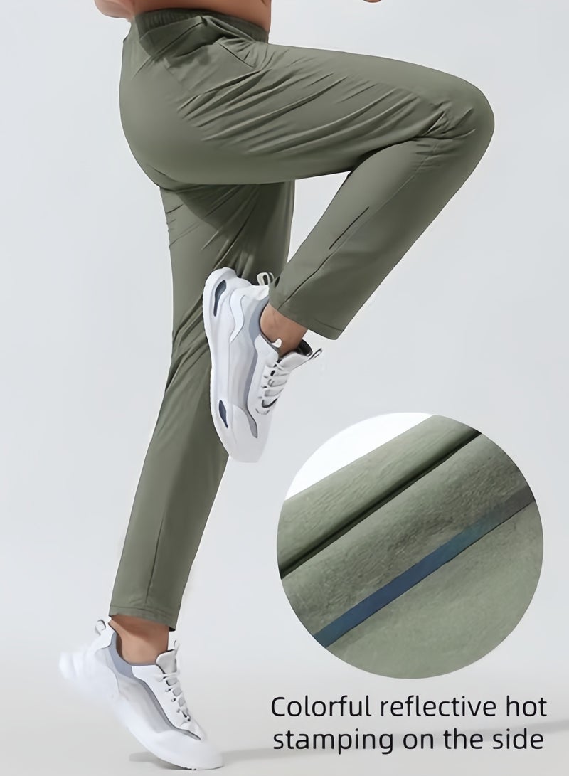 كوينج بنطلون رياضي رجالي سريع الجفاف، فضفاض صيفي، مصنوع من الحرير الجليدي الرقيق، مناسب للجري واللياقة البدنية واليوغا والترفيه والتدريب، مع جيوب بسحاب - Image 2