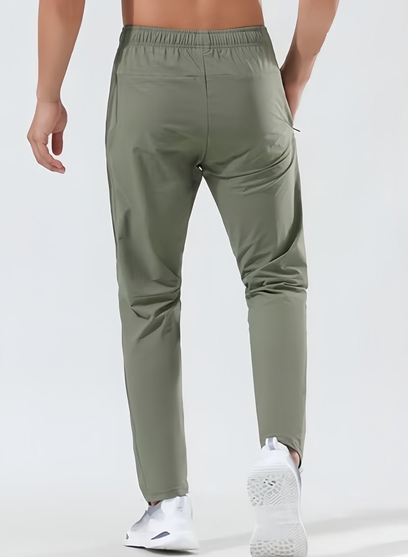 كوينج بنطلون رياضي رجالي سريع الجفاف، فضفاض صيفي، مصنوع من الحرير الجليدي الرقيق، مناسب للجري واللياقة البدنية واليوغا والترفيه والتدريب، مع جيوب بسحاب - Image 3