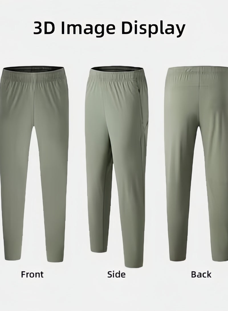 كوينج بنطلون رياضي رجالي سريع الجفاف، فضفاض صيفي، مصنوع من الحرير الجليدي الرقيق، مناسب للجري واللياقة البدنية واليوغا والترفيه والتدريب، مع جيوب بسحاب - Image 4