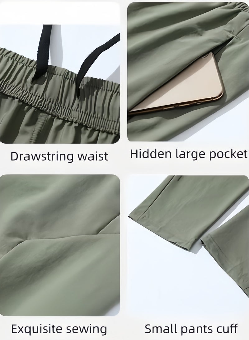 كوينج بنطلون رياضي رجالي سريع الجفاف، فضفاض صيفي، مصنوع من الحرير الجليدي الرقيق، مناسب للجري واللياقة البدنية واليوغا والترفيه والتدريب، مع جيوب بسحاب - Image 5