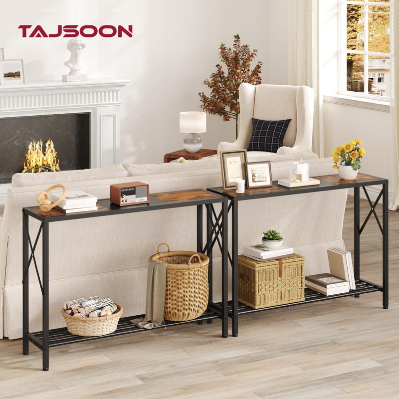 Tajsoon طاولة كونسل تاجسون 41.8 بوصة، طاولة مدخل صناعية ذات طبقتين، طاولة صوفا ضيقة مع رفوف، ممر، غرفة معيشة، ردهة، ممر، مكتب، بني ريفي وأسود - Image 2