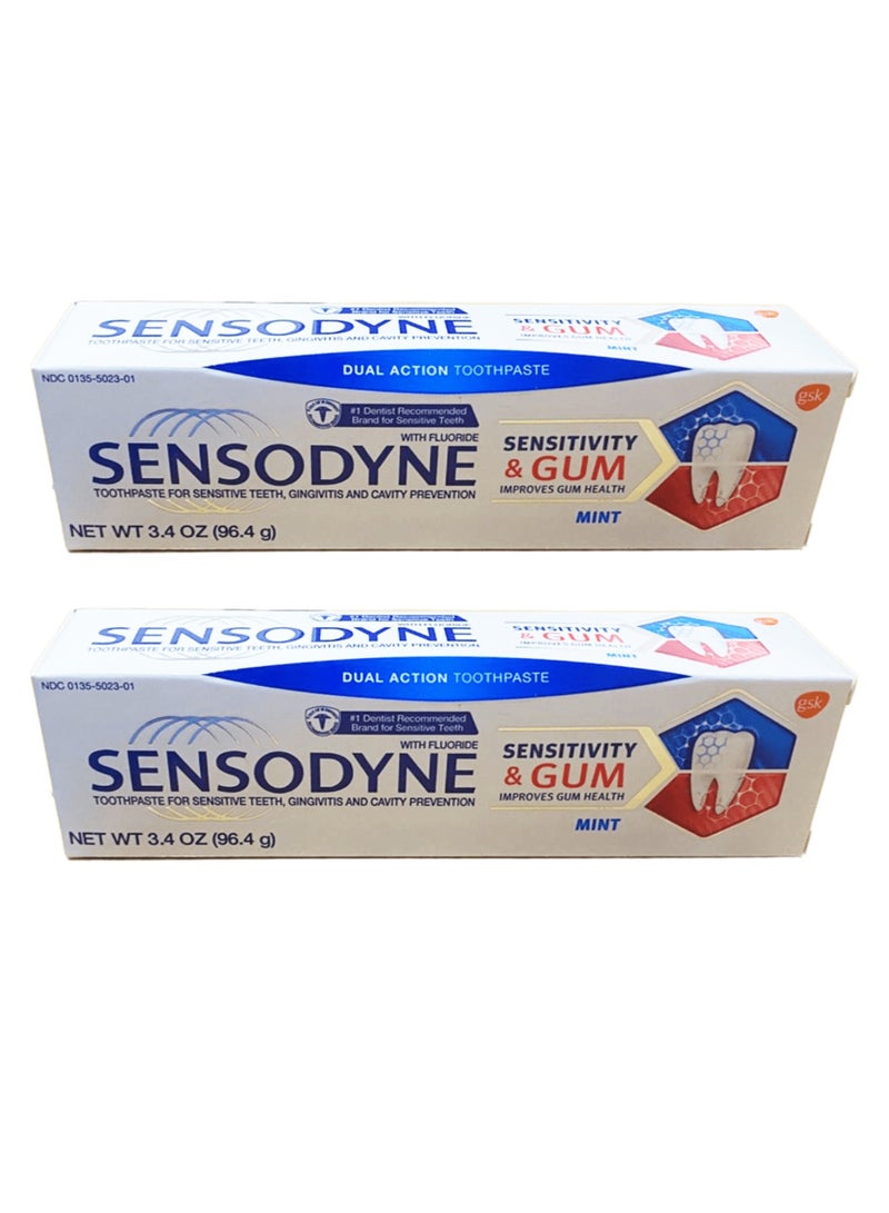 سنسوداين قطعتين من معجون أسنان للحساسية واللثة بالنعناع 96.4 مل - Image 1