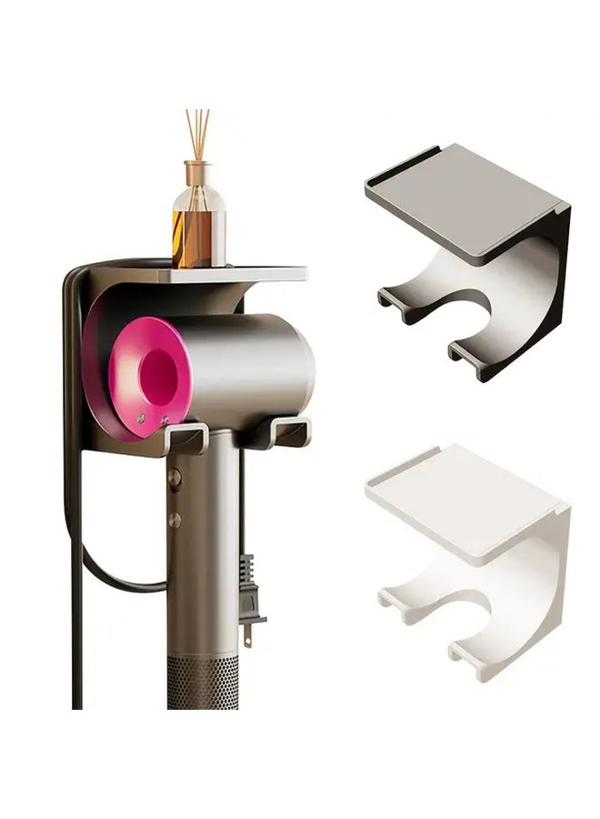 White Wall Mounted Hair Dryer Holder With Mesh Guard And Curved Design - Image 1