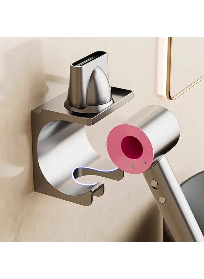 White Wall Mounted Hair Dryer Holder With Mesh Guard And Curved Design - Image 4