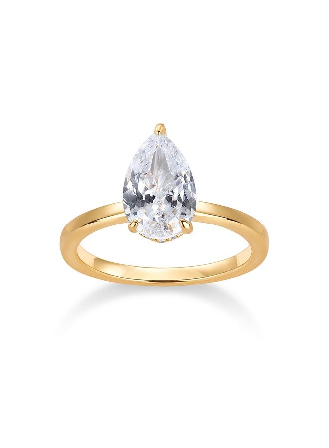 PAVOI 14K Yellow Gold Plated Simple Eternity Band with 2.5CT Pear Cubic Zirconia Hidden Halo Bridal Wedding Promise Engagement Ring for Women - Statement Ring - Size 7 - Image 1