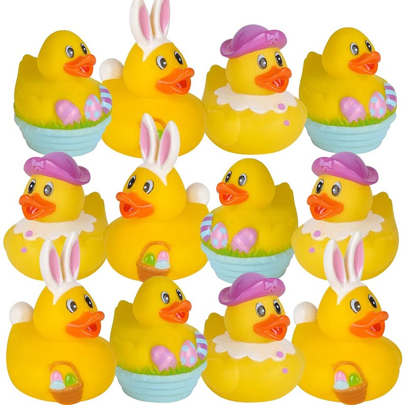 ArtCreativity 2.5 Inch Easter Rubber Ducks for Kids â€“ Pack of 12 Assorted Styles Mini Easter Ducks, Fun Egg Hunt Surprise Toys, Easter Party Favors, Jeep Ducks, and Easter-Themed Bath Toys for Kids - Image 1