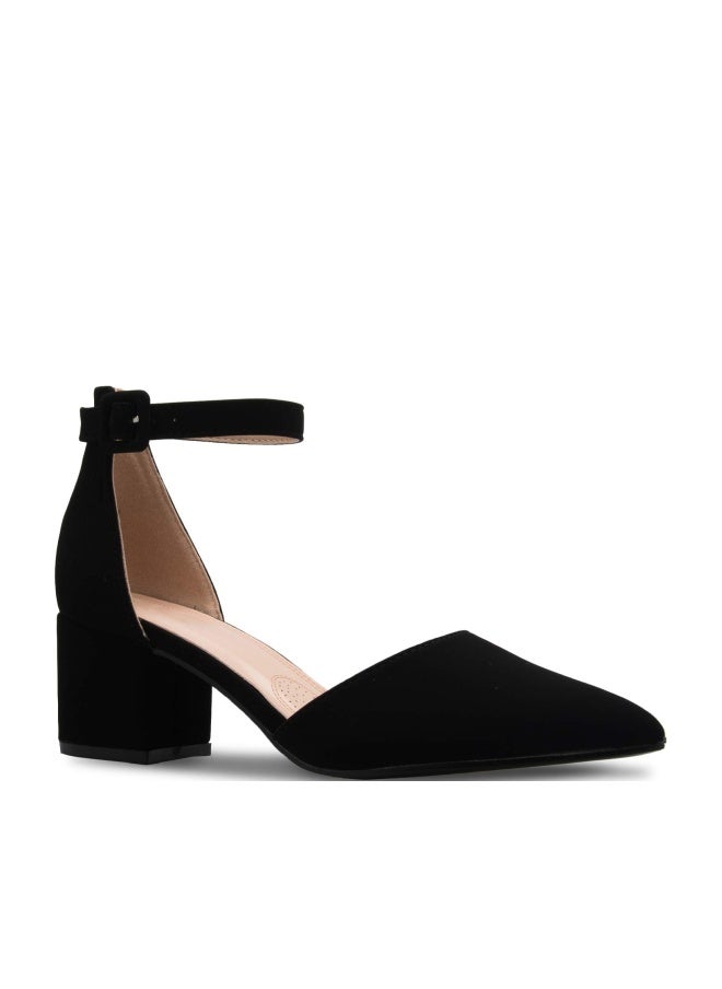 Olivia K Women's Classic Pumps Close Toe Ankle Strap Kitten Heel - Adorable Low Block Heel Black Nubuck - Image 1