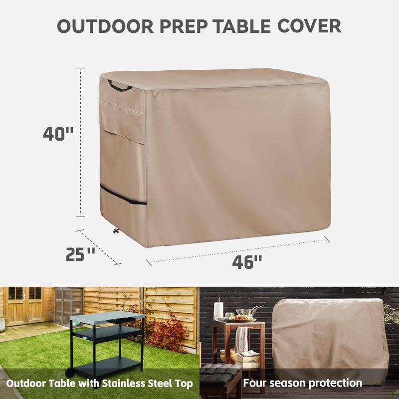 Wnanan Outdoor Prep Table Cover- Heavy Duty Waterproof Cover for Outdoor Stainless Steel Table,Compatible with 46 inch Outdoor Utility Cart and Storage Cabinet Khaki - Image 2