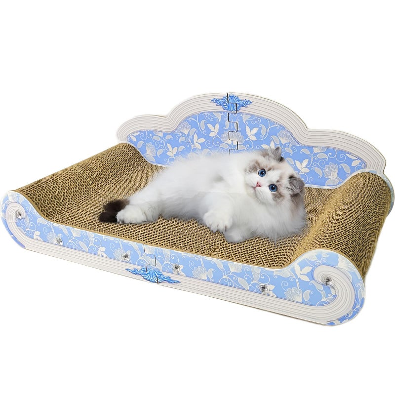 INRLKIT Luxury Cardboard Cat Scratcher Sofa Bed, Couch Shaped Cat Scratching Board, Cat Scratch Lounge with Catnip, Cat Scratcher for Indoor Cats(Floral) - Image 1