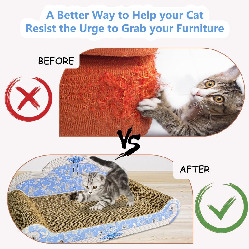 INRLKIT Luxury Cardboard Cat Scratcher Sofa Bed, Couch Shaped Cat Scratching Board, Cat Scratch Lounge with Catnip, Cat Scratcher for Indoor Cats(Floral) - Image 5