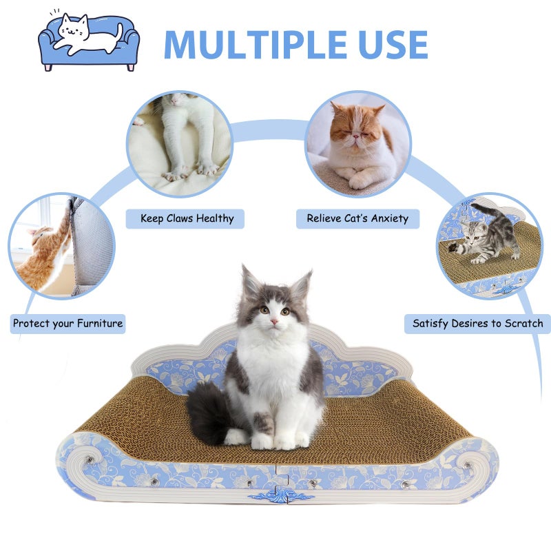 INRLKIT Luxury Cardboard Cat Scratcher Sofa Bed, Couch Shaped Cat Scratching Board, Cat Scratch Lounge with Catnip, Cat Scratcher for Indoor Cats(Floral) - Image 4