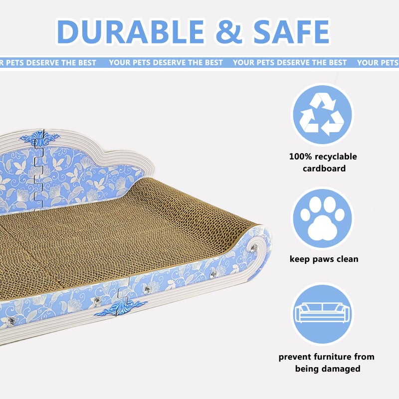 INRLKIT Luxury Cardboard Cat Scratcher Sofa Bed, Couch Shaped Cat Scratching Board, Cat Scratch Lounge with Catnip, Cat Scratcher for Indoor Cats(Floral) - Image 3