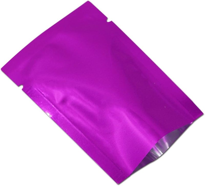WACCOMT Pack 100 Pieces 9 x 13cm (3.5 x 5.1inch) Purple Open Top Mylar Bags Aluminium Foil Mylar Vacuum Heat Seal Food Storage Packing Foil Sample Baggies with Tear Notches - Image 1