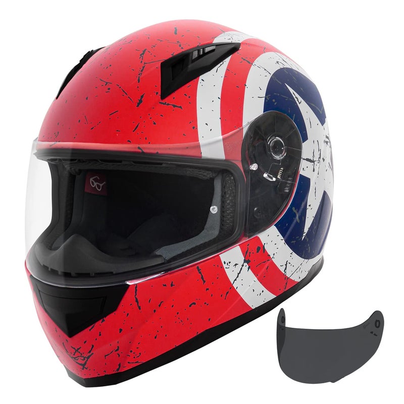 VCAN VX Lightweight Full Face Motorcycle Street Bike Helmet with Extra Tinted Visor DOT Approved Rebel Star Medium
