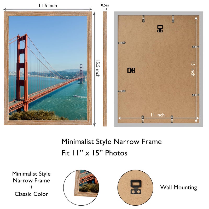 HEYTUYA 11x15 Picture Frame Rustic Brown for Wall Hanging  11 x 15 Frame  Wall Gallery Photo Frame with Shatter Resistant Plexiglas  Rustic Brown - Image 2